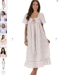 THE 1 FOR U EVELYN LACE AND RIBBON TRIMMED LONG GOWN IN FLORAL PRINT
